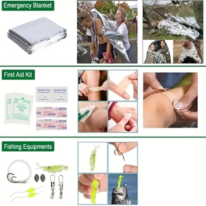Kit di sopravvivenza e <span class=keywords><strong>pronto</strong></span> <span class=keywords><strong>soccorso</strong></span> 57-in-1 SOS attrezzatura di emergenza per avventure in campeggio all'aperto, pesca e situazioni di emergenza - Product Image 4