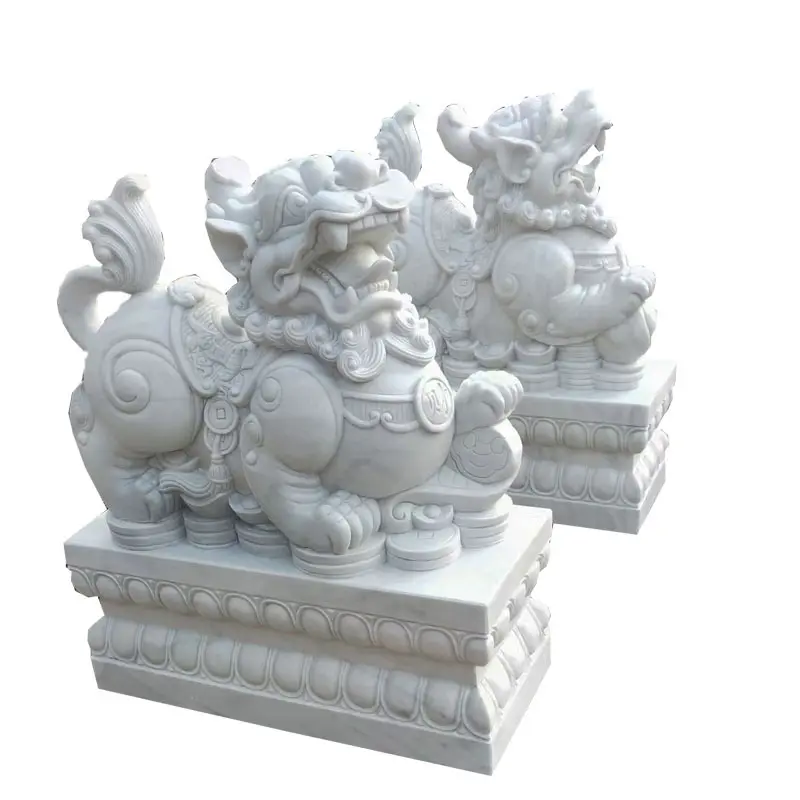 China Stone Factory made hand carving and sculpture marble stone Classic Design Stone Marble Statue chinese lion