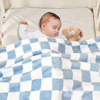 Maßgefertigte Ultra-Weiche Gemütliche Flauschige Flanell-Fleece Karierte Blaue Babydecke Säuglings- und Kleinkinddecke für Bett Sofa Geschenk