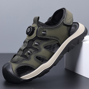 Men's Green Closed-Toe Quick-Lace Rotating Buckle Hiking <b>Sandals</b>, Breathable Mesh Upper Non-Slip Wear-Resistant Sole Comfortable - Product Image 1