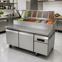 Équipement de cuisine commerciale en acier inoxydable, tables de préparation de pizzas sous comptoir, réfrigérateur pour bar à salades, préparation de sandwichs