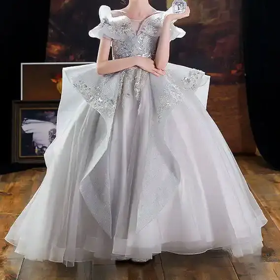 2022 الزفاف الراقية رقيق فتاة البيانو أداء زي المضيف نموذج المنصة زائدة تنورة الأميرة الأطفال اللباس