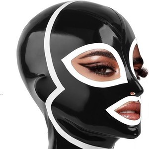 Masque en latex naturel 100 % anatomique BANSEY avec col ajusté, fermeture éclair au dos, cagoule en caoutchouc, équipement de jeu de rôle intime pour couples - Product Image 3