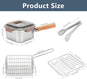 Nouvelle friteuse carrée multifonctionnelle en acier inoxydable, panier de lavage et passoire à légumes avec poignée en bois - Product Image 3