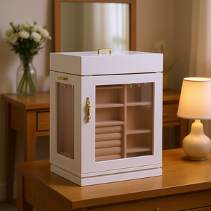 Caja de Joyería Blanca con Cajón y Diseño Giratorio para Almacenamiento, Organizador de Plástico de 10-20 L con Ganchos para Collares - Product Image 2