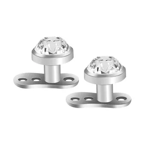 Wholesale stainless steel white crystal 3mm unique charm Micro Dermal Anchor body piercing jewelry top