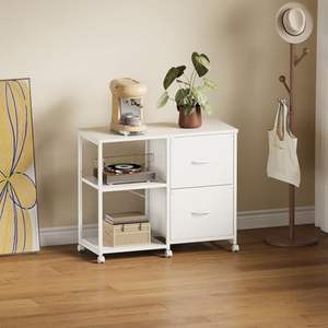 Armoire à dossiers latérale en tissu à 2 tiroirs avec roulettes, support d'imprimante roulant avec étagère de rangement ouverte pour le bureau à domicile - Product Image 2