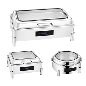 Pantalla digital Calefacción eléctrica Plato de frotamiento Platos de frotamiento de acero inoxidable Cubierta de vidrio grande Juego de estufa de buffet Calentador de alimentos - Product Image 1