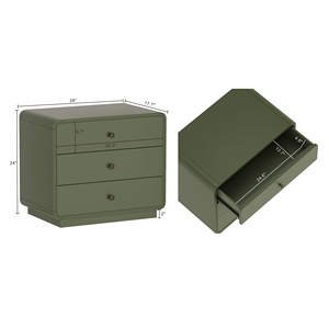 Green Nightstand With Three <b>Drawers</b> Modern <b>Storage</b> Unit Bedroom Furniture - Product Image 3