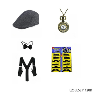 Ensemble de <span class=keywords><strong>costume</strong></span> vintage pour <span class=keywords><strong>homme</strong></span> des années 1920, chapeau, bretelles, nœud papillon, montre de poche, fausse barbe, <span class=keywords><strong>costume</strong></span> d'Halloween - Product Image 3
