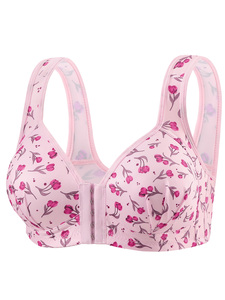 Soutien-gorge Confort Femme à Fermeture Avant Imprimé Floral Sans Armature Respirant Bretelles Larges Bonnets Profonds 95% Nylon 5% Élasthanne Lingerie Quotidienne - Product Image 2