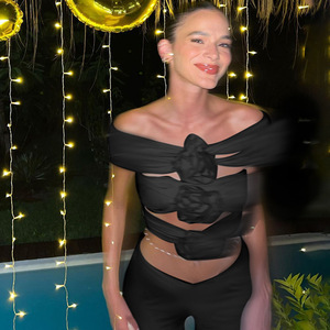 Hot bán bán buôn tùy chỉnh thời trang sexy hộp đêm hoa rỗng ra áo Một Vai Crop Top Slim Fit Tank Top cho phụ nữ - Product Image 5