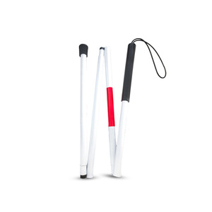 Canne pliante blanche en alliage d'aluminium, 4 sections, poignée antidérapante, légère, bâton de marche pour l'aide aux aveugles - Product Image 3