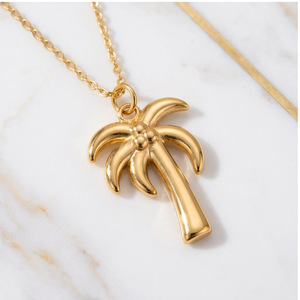 yunnique 18k Stainless Steel Fruit Pendant Necklace Apple Cherry Palm Tree Design Unisex Gift Jewelry - Product Image 2