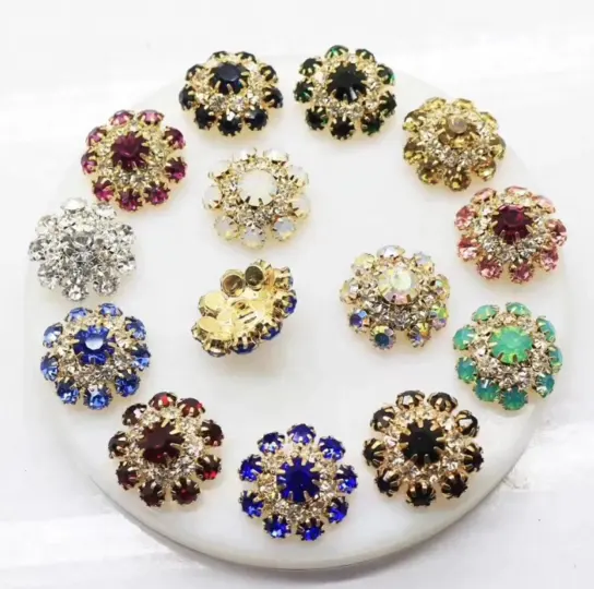 Custom Rhinestone Button for Dresses Fancy Metal Sewing Crystal Button Stone Flower Diamante Buckles for Garment Accessories