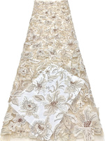 Tissu en dentelle à sequins et perles cousues à la main de qualité supérieure, matière tulle pour robes de soirée