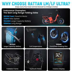 Bicicleta Eléctrica Plegable RATTAN LF ultra 750W, Batería de 48V 18AH, Neumáticos Gruesos de 20x4.0 - Product Image 5