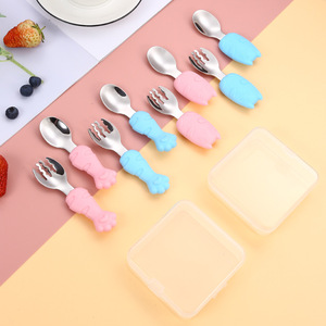 Juego de tenedor y cuchara para bebé, acero inoxidable 316, mango corto, sin Bpa, para bebés de 0 a 12 meses, vajilla para niños - Product Image 3