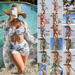 Girls 3pcs Plant Print Bikini <b>Cover</b> <b>up</b> Kids Swimsuit 7-12 Years Children's <b>Swimwear</b> 2025 Teens Bathing Suit Beach Wear - Product Image 3