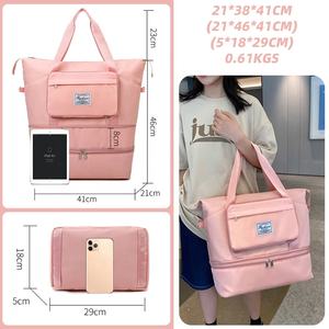 Toptan özel Logo büyük kapasiteli spor salonu kadın erkek su geçirmez katlanır seyahat ayakkabı cebi ile genişletilebilir Duffel silindir çanta - Product Image 3