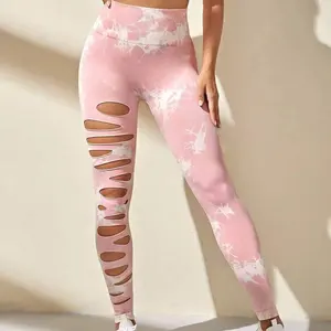 New Arrival Fashion High Waist Butt Lifting Seamless Workout Leggings Skinny Tie Dye Hollow Out Yoga Pants For Women
