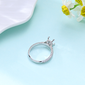Anillo de Compromiso de Lujo para Mujer, Oro Blanco Sólido de 18K, Diamante Natural de Corte Brillante Redondo, Engaste Pavé, Corona Clásica - Product Image 4
