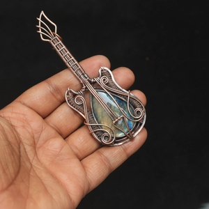 Amazing Guitar Labradorite Wrapped Wire Pendant Flashy Labradorite Necklace Brass Pendant Jewelry Wholesale Pendant Jewelry - Product Image 1