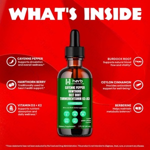 Compléments alimentaires pour adultes à marque privée OEM/ODM : Gouttes liquides d'extrait de piment de Cayenne, baies d'aubépine, vitamines D3 K2, racine de betterave et curcuma - Product Image 3