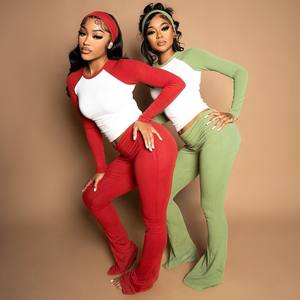 Nuovo Completo Autunnale da <span class=keywords><strong>Donna</strong></span> alla Moda con Collo Tondo, Tuta Sportiva a Contrasto di Colore, T-shirt a Maniche Lunghe Aderente, <span class=keywords><strong>Pantaloni</strong></span> e Fascia per Capelli, Set <span class=keywords><strong>3</strong></span> Pezzi - Product Image 5