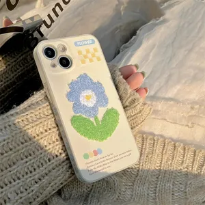 단일 꽃 겨울 따뜻한 코튼 귀여운 전화 케이스 아이폰 14 플러스 13 12 11 프로 맥스 커버 여성 소녀 보호 소프트 케이스