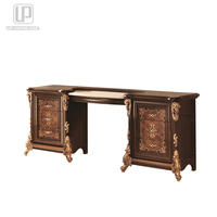 Lit double en bois sculpté à la main avec revêtement en tissu, style chambre à coucher, vente chaude