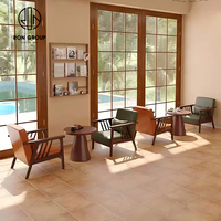Ensemble de sièges de canapé de restaurant commercial moderne en bois ovale avec revêtement en cuir, table et chaise
