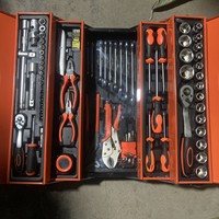Kit de réparation de machine à vapeur 85 pièces en acier au chrome-vanadium, boîte à outils ménagère pliable à trois niveaux avec pinces