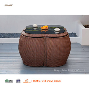 Bhr Hiện Đại Tiết Kiệm Không Gian Đồ Nội Thất Ngoài Trời Nhà Hàng Ăn Bộ Wicker Mây Vườn Bộ Bàn Ghế - Product Image 2