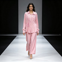 Pantalon en lin brodé à la main, chemise à manches longues brodée, ensemble décontracté 2 pièces, tenue modeste musulmane, Eid, luxe du Moyen-Orient, tradition