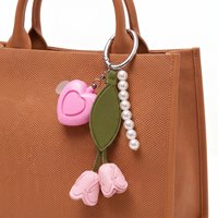 EDGE Alarme de sécurité personnelle en forme de cœur, porte-clés, pendentif rose fleur feuille perle pompon, breloque de sac d'urgence portable pour femmes