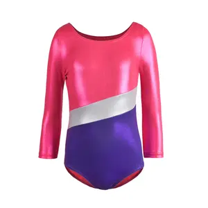 Groothandel Kinderen Glanzende Spandex Lange Mouw Training Meisjes Gymnastiek Maillots