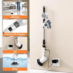 Electric Cleaning <b>Brush</b> 4 <b>Brush</b> Heads Long <b>Extendable</b> Handle Plastic Construction Cordless Rechargeable Household Bathroom Use - Product Image 3