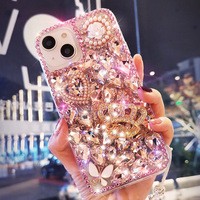 Jmax Luxe Bling Glitter Cristal Couronne Amour Coeur Strass Téléphone étui pour iphone 11 12 13 14 15 16 Plus Pro Max Pour Samsung