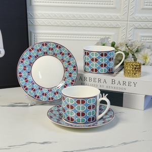 <b>Hot</b> Sale European Luxury <b>Red</b> and Blue Circle Porcelain Tea Cup & Saucer Set - Product Image 3
