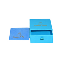 Scatola Regalo Scorrevole in Cartone Blu Vuota con Logo Stampato in Lamina Dorata per Gioielli, Orecchini e Anelli
