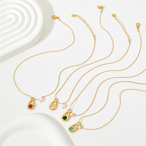 2023 Wholesale Pull <b>Ring</b> Pendant Green Gemstone Stainless Steel 18k Gold Plated Women's Clavicle Zircon Pendant <b>Necklace</b> - Product Image 3