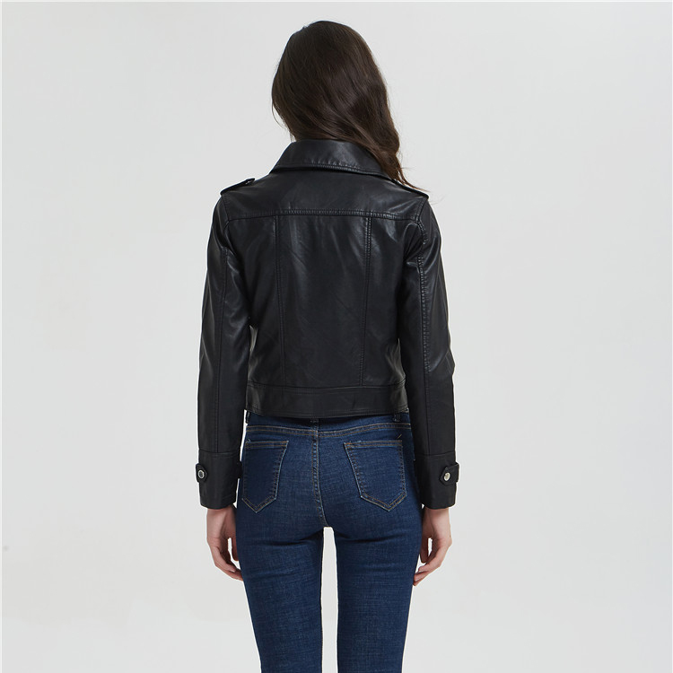 Custom Wholesale Fashion Cool Zip Front Black Women PU Leather Jackets for Ladies