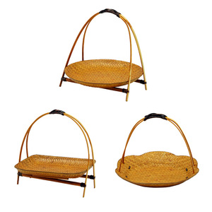 Handmade bamboo woven tea and snack basket with handle, small bamboo basket, Chinese retro style, pastry <b>plate</b> <b>rack</b>, detachable - Product Image 5