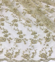 Tela de Encaje Tejida con Cuentas Doradas, Diseño Nuevo, para Vestidos de Novia y Bolsos, Resistente a la Contracción, Stock al por Mayor