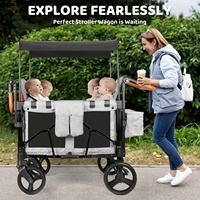 Chariot pliant portable 4 places avec auvent, tissu confortable, personnalisable OEM, quatre roues pour les voyages et le camping des enfants