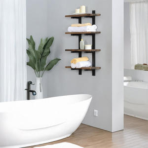 Modern 5-Layer Floating Wall <b>Shelves</b> Factory Custom <b>Metal</b> Wood Design Coating Technique for Outdoor Hotel Apartment Simple Style - Product Image 3