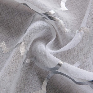 Cortina transparente con estampado geométrico para sala de estar, tela de tul <span class=keywords><strong>blanco</strong></span> a cuadros de lujo, con bolsillo de varilla dorada <span class=keywords><strong>y</strong></span> <span class=keywords><strong>plata</strong></span> de aluminio, estilo americano - Product Image 5