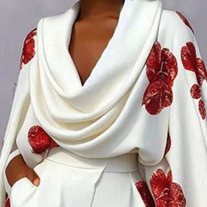 Conjunto Casual de 2 Piezas para Mujer: Top Estampado Floral Estilo Capa con Cuello Solapa y Pantalones Cortos, Calidad Estándar de Sehe Fashion - Product Image 4