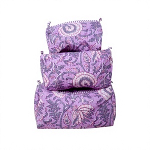 <b>Wooden</b> <b>Block</b> Craft India Bohemian Embroidered Cotton Cosmetic Bag Medium Size Zipper Closure Multi Function Travel Use - Product Image 1
